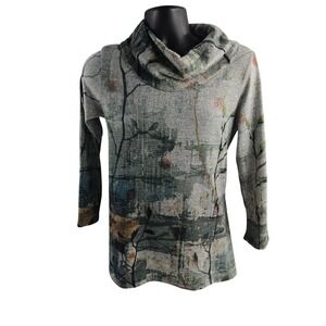 Jess‎ & Jane Made in USA Abstract Print Cowl Neck Top Tunic Women's